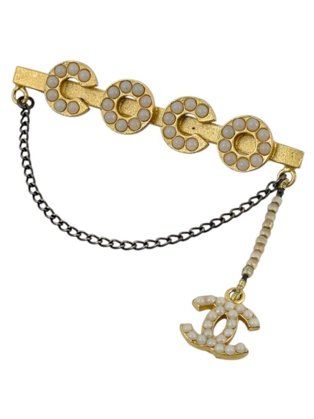 Chanel Brooch CC Logo Faux Pearl Gold